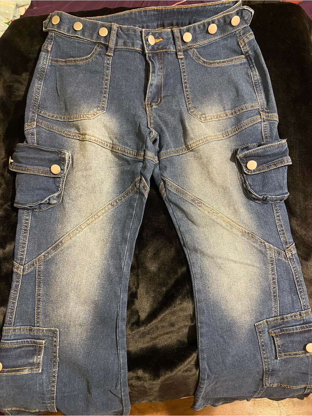 Womans Cargo Denim Pants with Button Details